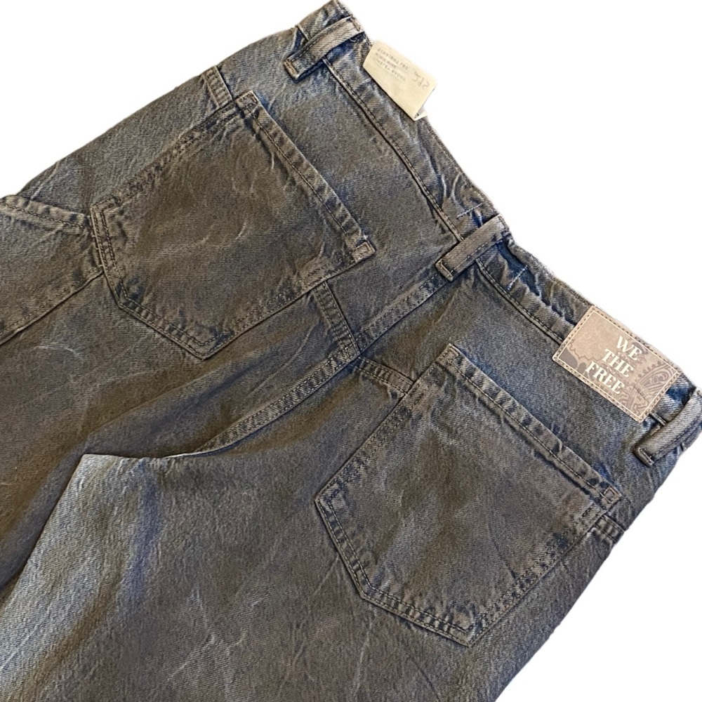 NWT Free People We The Free Tinsley Baggy High Rise Jean Sz 29S Dark Gray Rinse
